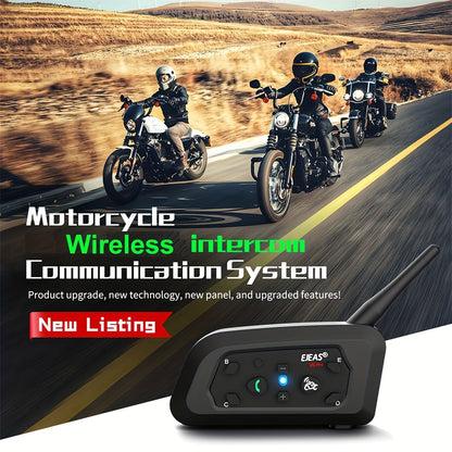 EJEAS V6 PRO+ Motorcycle Helmet Intercom 2-Pack – Bluetooth 5.0, 800M Range, 6-Rider Group, Type-C Charging