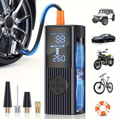 Portable Tire Inflator with Digital Pressure Gauge, Car Tire Pump, 210 PSI, 22 Cylinders, Rechargeable Battery, LED Light, Cordless Air Pump, Wireless Bicycle Tire Pump, Suitable for Cars, Motorcycles, Bicycles, Balls, Etc., New