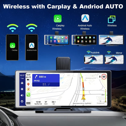 10.26" HD Wireless Car Stereo Compatible with Carplay & Android Auto, Featuring a Portable Touch Screen for Vehicles, 4K Dash Cam, 1080P Backup Camera, Google, Siri, Mirror Link, GPS Navigation, Aux, FM Transmitter