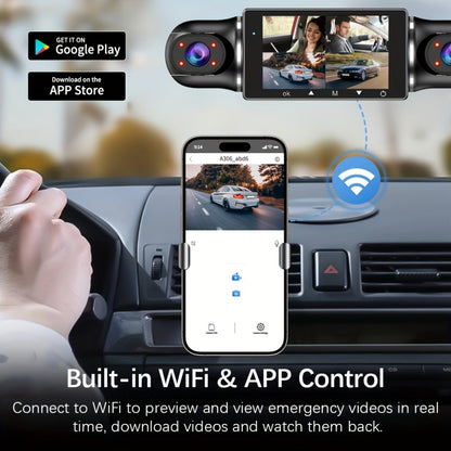 FHD 1080P 3/4-Channel 360° Car Dashcam, WIFI, IR Night Vision, Loop Recording, Car DVR Recorder, 3.0" IPS Screen, Rechargeable Battery 180Mah, 12-24V Car Plug, Optional 32GB Memory Card (Black), Car Parts/ Car Dashboard Camera/ Christmas Gift/