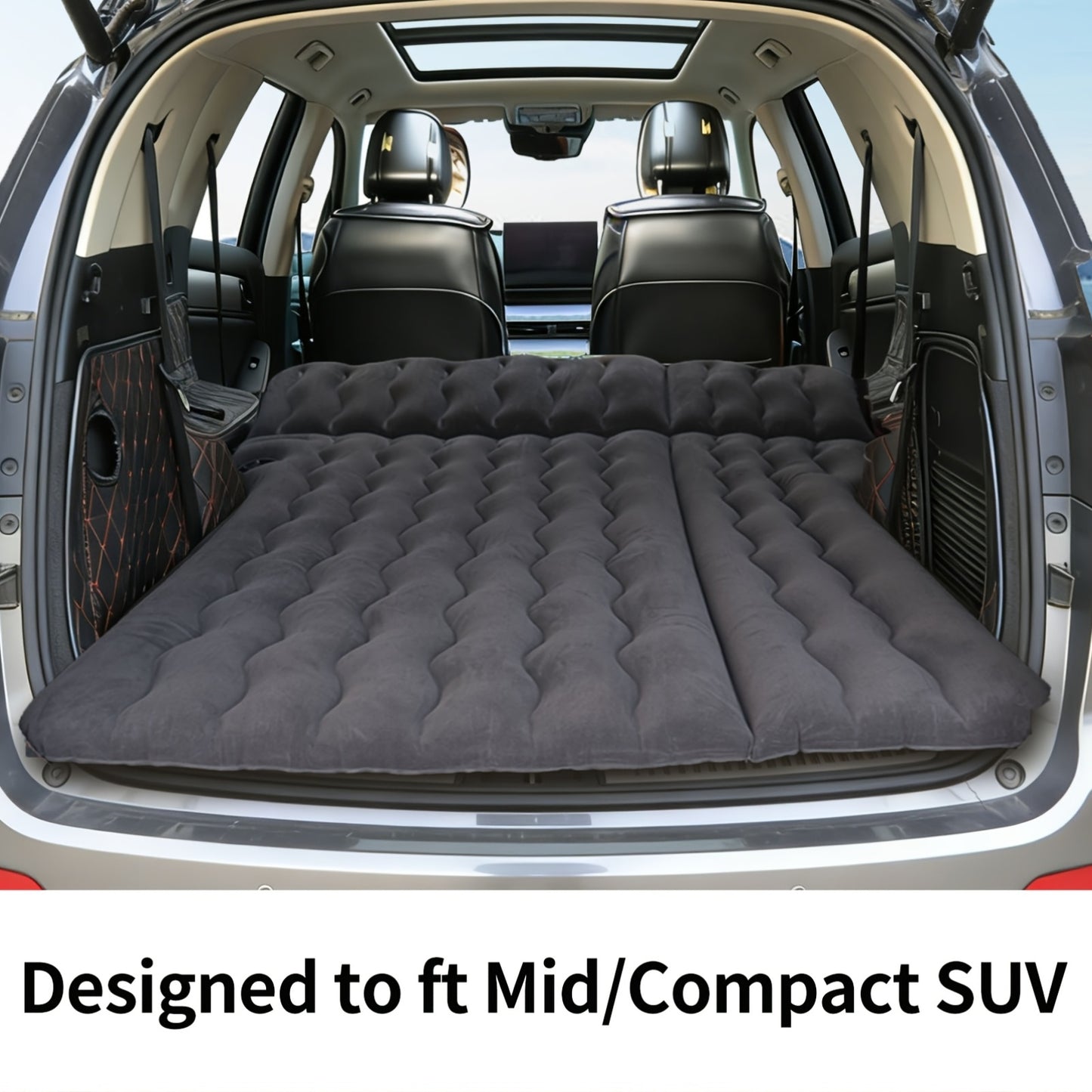 SUV Air Mattress: Inflatable Car Air Mattress for Camping, Flocking Car Bed with Air Pump And 2 Pillows, Portable Sleeping Pad Mattress for Home Car Travel Camping Black