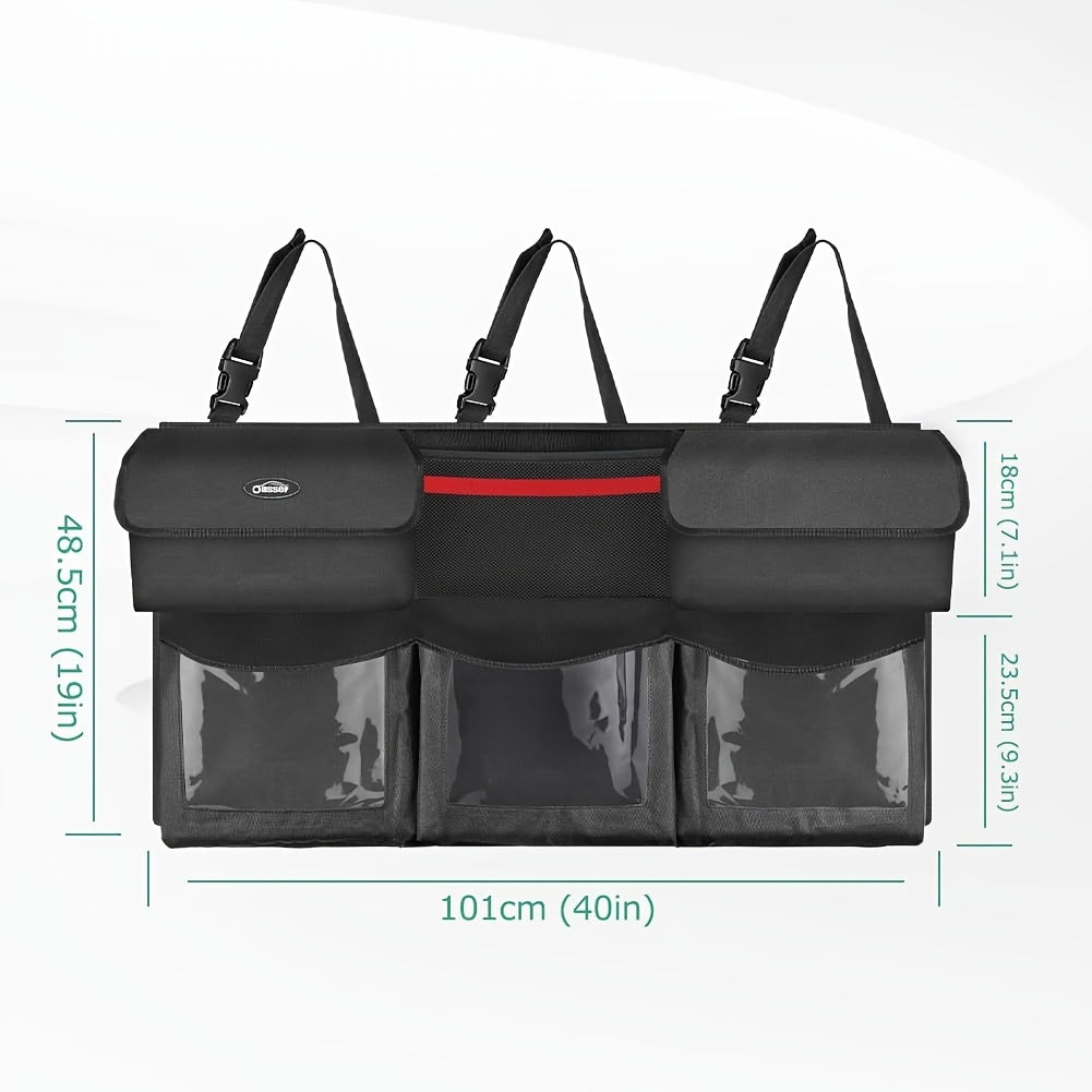Rear Seat Trunk Organizer Suspended Car Organizer Trunk Foldable Cargo Storage with 6 Large Pockets 3 Adjustable Shoulder Straps 40x19 Inches