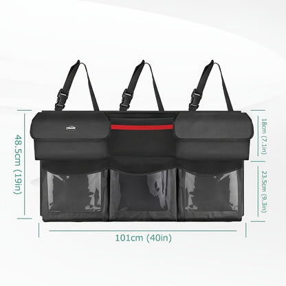 Rear Seat Trunk Organizer Suspended Car Organizer Trunk Foldable Cargo Storage with 6 Large Pockets 3 Adjustable Shoulder Straps 40x19 Inches