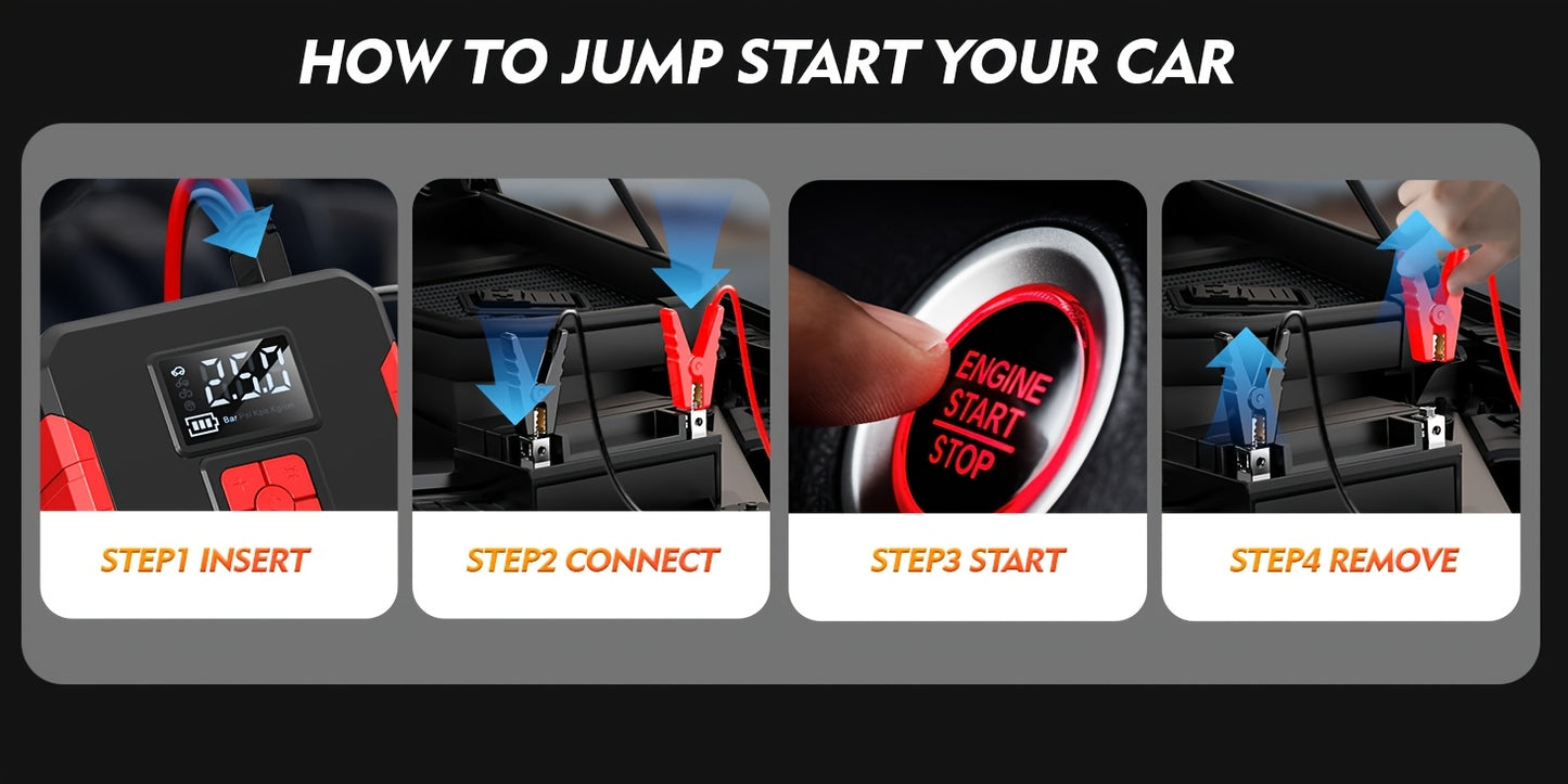 15000A-21000A Peak 350PSI 12V 17-in-1 Portable Jump Starter with Air Compressor Jump Starter, Car Battery Charger, Car Jump Starter with Air Compressor, Jump Starter Para, Car Accessories Tools, LED Light, Battery Charger, Cart Battery Charger