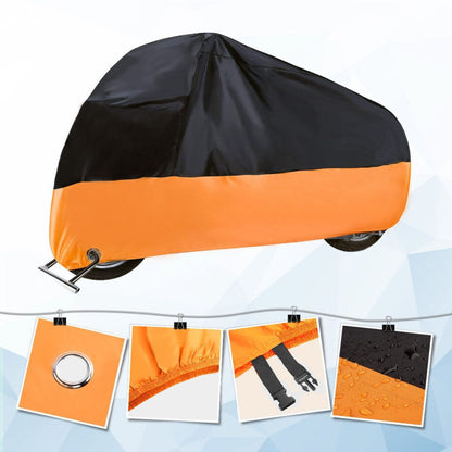 Motorcycle Cover 3XL Waterproof UV Protection – 190T Tear-Resistant Fabric, Lock Holes, Outdoor Storage Cover + Towel Set, Black & Orange