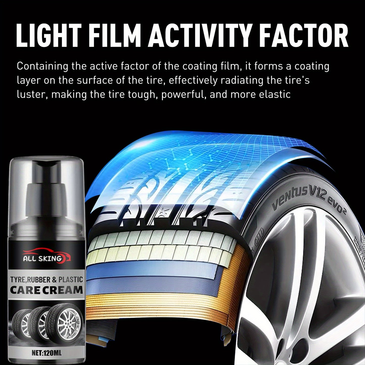 ALL-SEASON TIRE CARE CREAM - Quick-Shine Formula for Rubber & Plastic, Long-Lasting Gloss & Protection, No More Dull - Car Interior Maintenance Solution, Tire Protection, Tire Care, Vehicle Interior Enhancement, Sleek Bottle Design, Durable Application