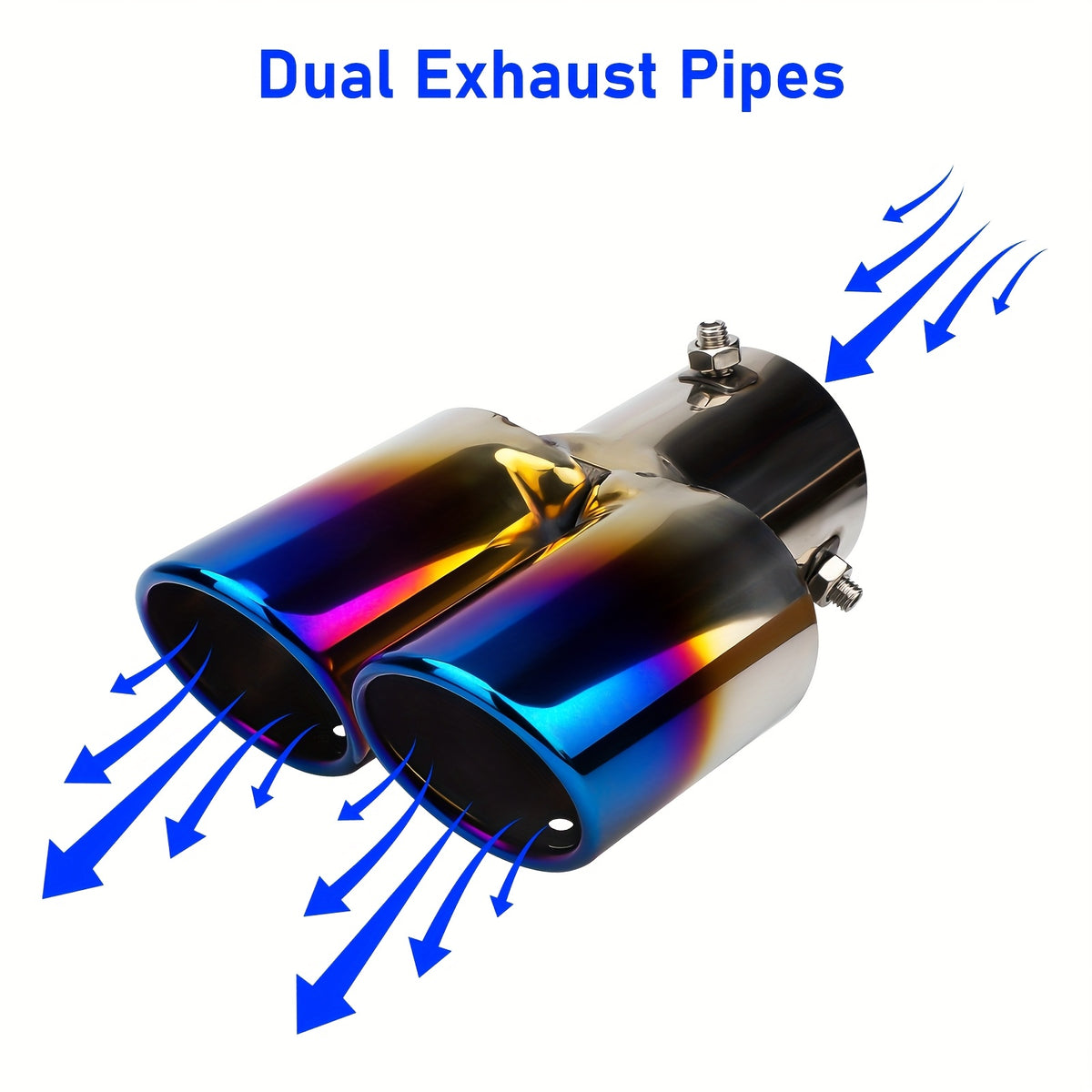 Dual Exhaust Tip Stainless Steel 2.5" Inlet – Double Outlet Curved Bolt-On Muffler Tail Tip, Bevel Port, Black & Blue