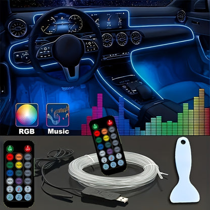 RGB LED Car Interior Ambient Light Strip 120-Inch 7-Color App Control USB 5V Flexible Neon Dashboard Console Accent Lighting Kit DIY