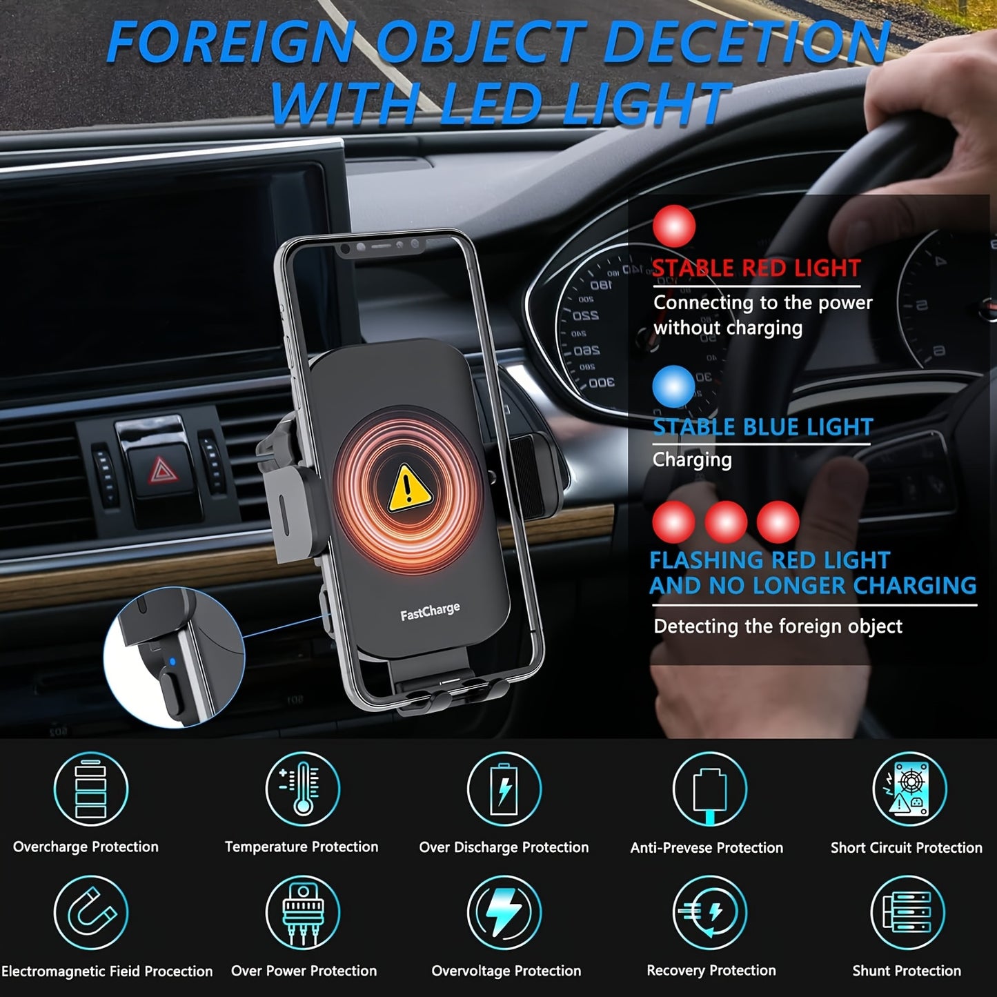 Wireless Car Charger Holder, 15W Fast Charging Auto Clamping Car Charger Phone Mount Phone Holder Fit for Phone 15 14 13 12 11 Pro Max Xs