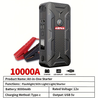 Wireless Car Jump Starter, Battery Jump Starter Portable Peak, Portable Car Battery Charger 12V (8.0L GAS/1.72 Gallon Diesel) Quick Car Start, USB Input/output, LED Emergency, Car Accessory Tool