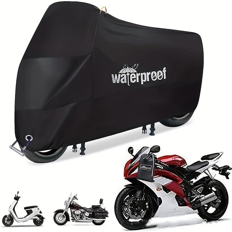 Motorcycle Covers, Heavy Duty 210D Waterproof UV Protective Tear Proof Motorbike Cover with Safety Cloth Lock Holes Design