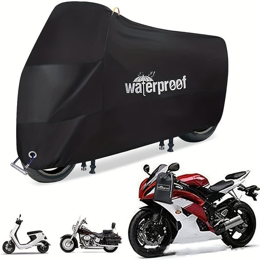 Durable Black Motorcycle Cover, Waterproof And All-Weather Protection, Rain, Snow, UV And Dust Resistant, Suitable for Most Motorcycle Models