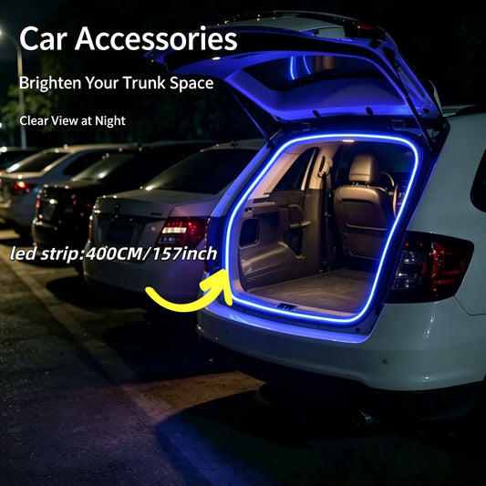 [LED Trunk Light] New Car Trunk Light Atmosphere Light, Trunk Lighting LED Strip, Flexible Light, 158 Inches, LED High Brightness White/Blue Light, Suitable for All Kinds of Car Trunks, Without Battery