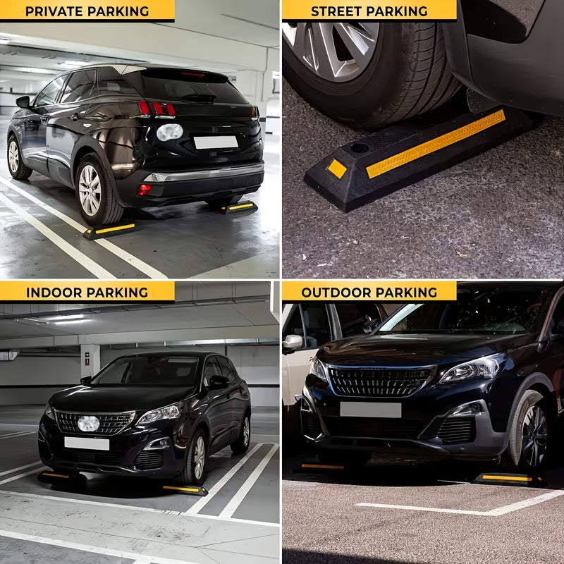 Heavy Duty Rubber Parking Guide - Premium Quality Durable Car Garage Wheel Stopper Professional Grade Park with Reflective Yellow Tape Curb