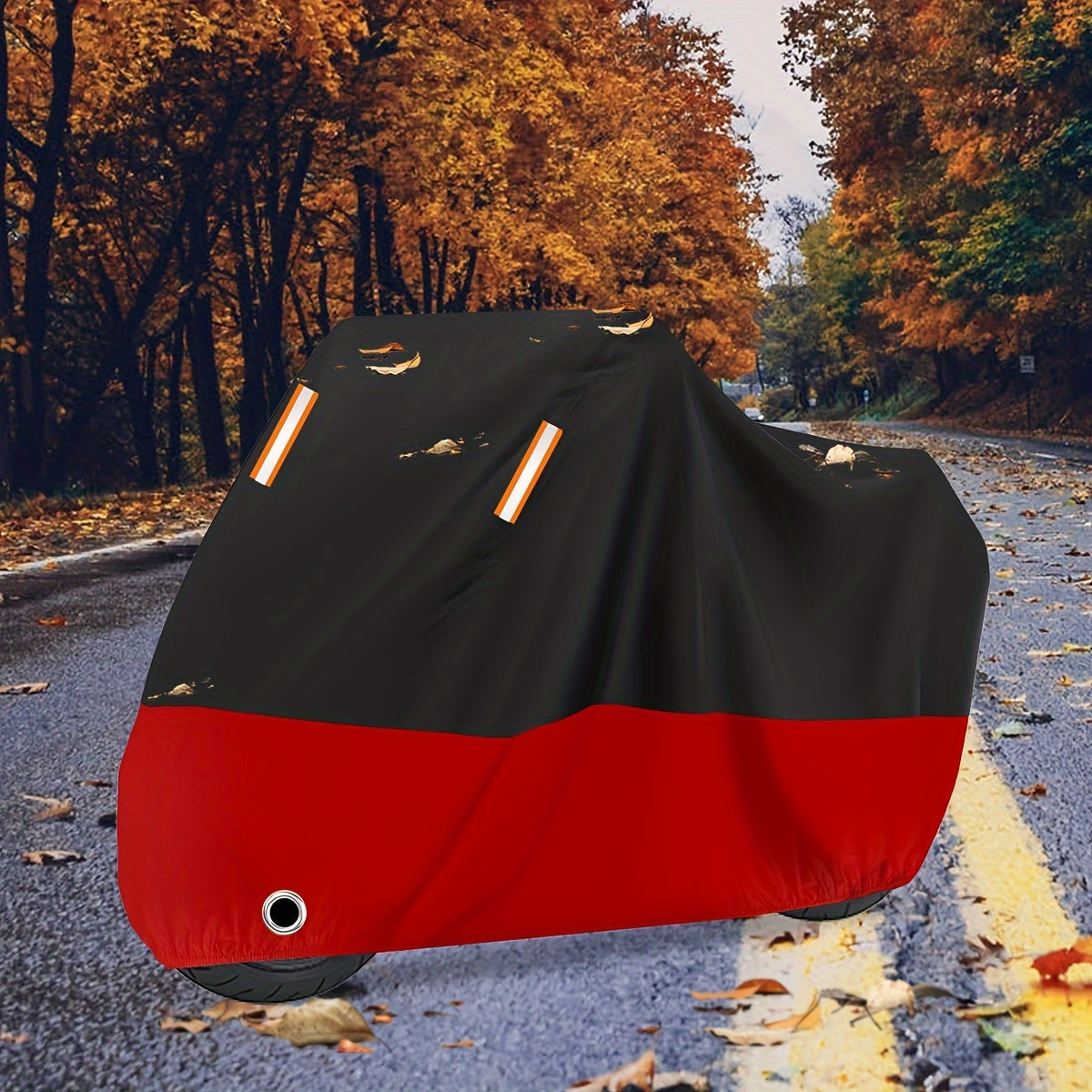 Motorcycle Cover, 210D Oxford Cloth All Weather Outdoor Wind And Sun Protection with Reflective Stripes for Harley Davidson for HONDA for SUZUKI Kawasaki Yamaha (Black And Red)