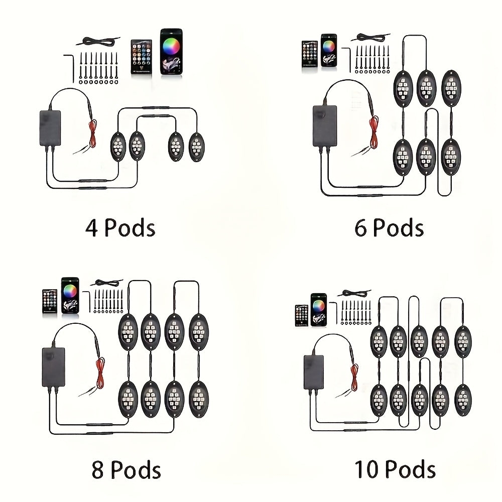 10pcs Upgraded RGB LED Rock Light Kit, Multicolor Underglow Kit For With APP Remote Control Music Mode, for Jeep UTV ATV SUV Accessory, Without Battery
