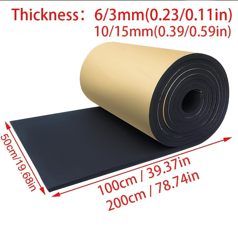 1 Roll 15/10/6/3mm Thickness Automotive Hood Engine Heat Insulation Soundproof Shock-Absorbing Soundproof Sticker Car Accessories 78.74*19.69inch/39.37*19.69inch