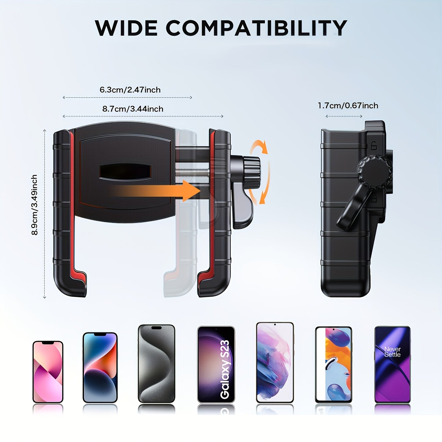 Motorcycle Phone Mount Bike Phone Holder – Quick Lock, Camera-Friendly, Universal Handlebar Clamp for iPhone Samsung 4–7" Phones, Scooter & Bicycle