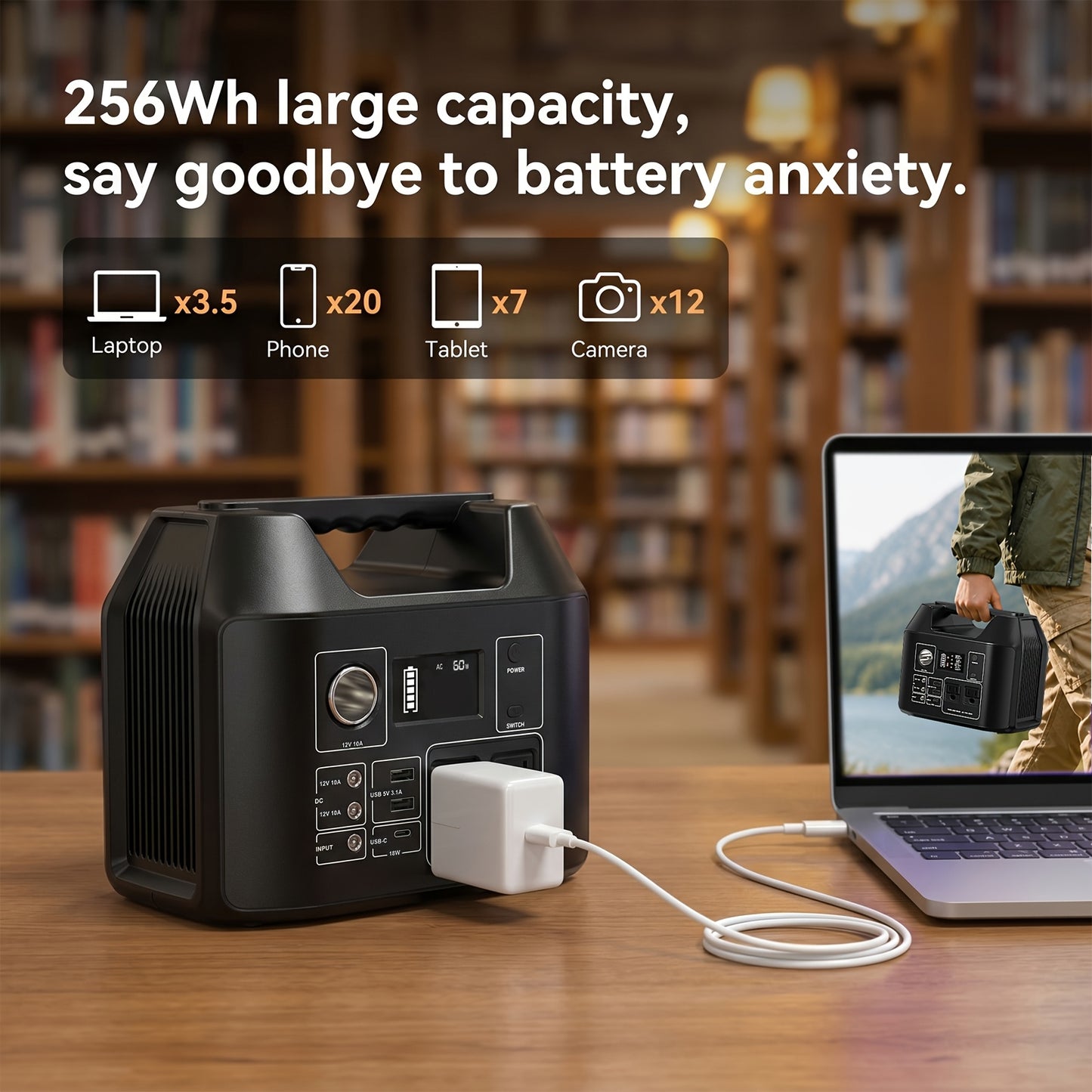 100W/300W Portable Power Station Solar Generator, (Solar Panel Optional), High Capacity Battery Pack, With 2*AC Outlet, DC, USB Port, LED Light, Extra Battery Power Supply For Outdoor Camping, Hiking, Road Trip, CPAP, Fan, Hurricane Emergency, Gift