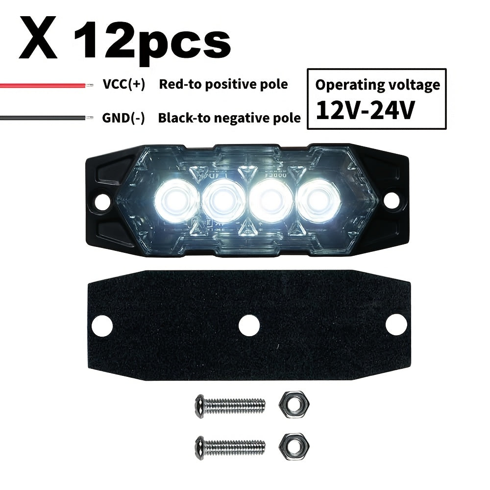 12pcs New Upgraded 12V-24V Universal LED Light for Atv Utv Boat Bike-Heavy-Duty Off-Road with Amber/Red/White, 12-24V Vehicle