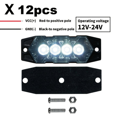 12pcs New Upgraded 12V-24V Universal LED Light for Atv Utv Boat Bike-Heavy-Duty Off-Road with Amber/Red/White, 12-24V Vehicle