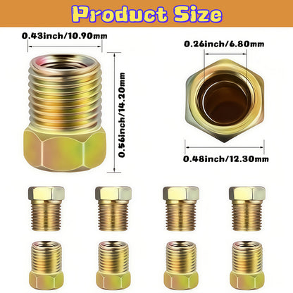 Brake Line Fittings Assortment – 3/16" 1/4" 5/16" 3/8" Tube, Inverted Flare Union Connectors, Multiple Thread Sizes with Hose Clamps