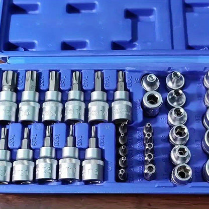 34/34+12pcs 3/8'' Drive Torx Star Bit Sockets CR-V E-Socket Set, E4-20, T10-60, Tamper Proof Set TT10-TT55, 5/16"F to 3/8"M Adapter with Storage Case,S2 Steel, Ideal for Car,Trucks,Home Improvement