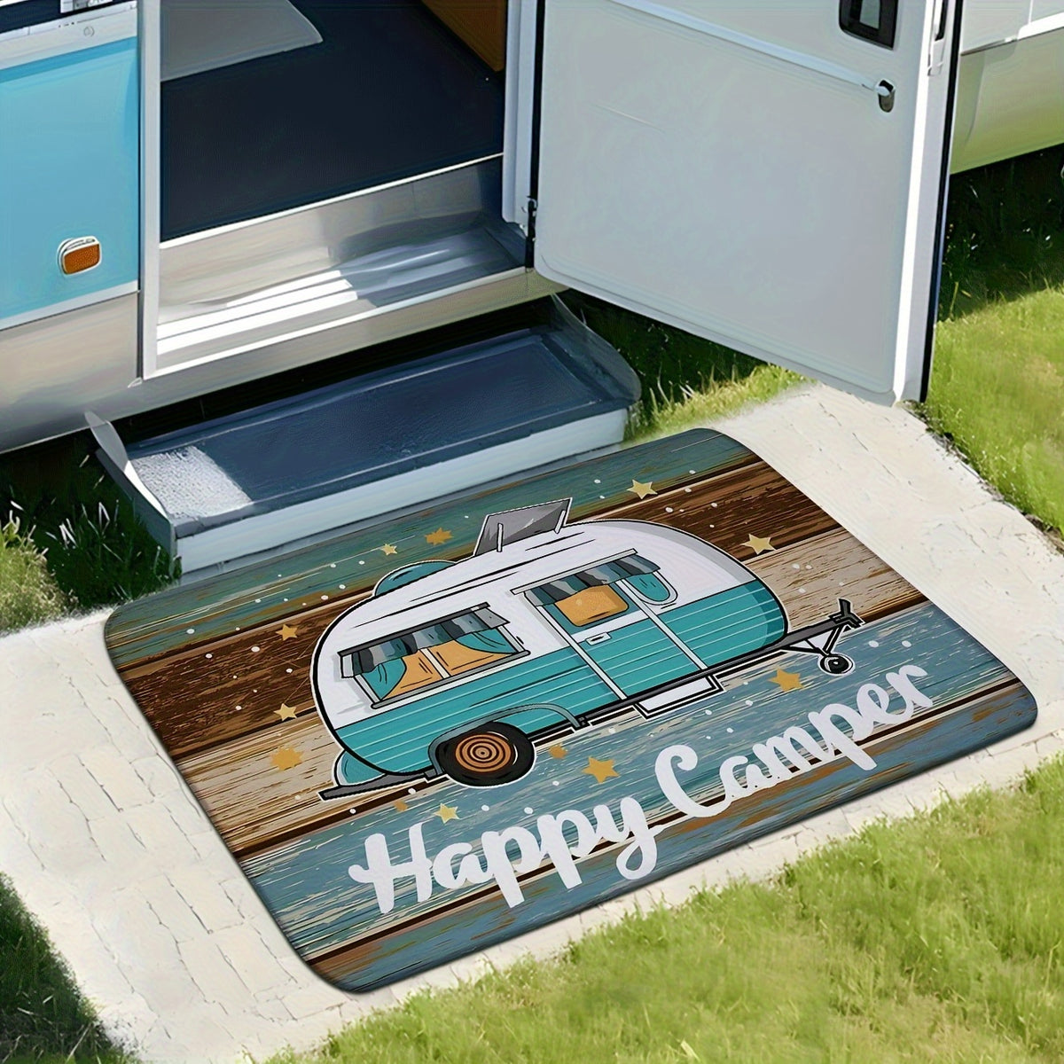 RV Camper Van Door Mat Crystal Velvet – Non-Slip, Machine Washable Indoor Outdoor Rug, 800g/㎡, 50x80cm