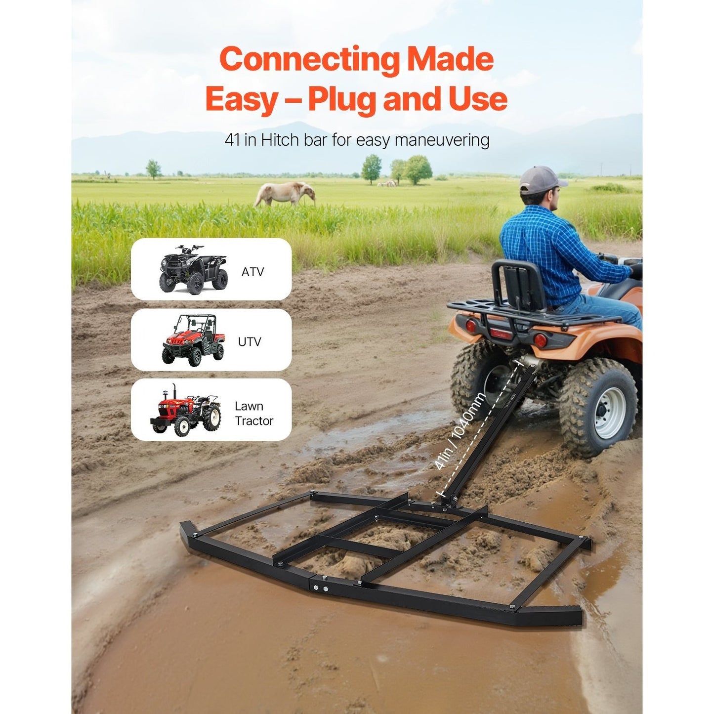Drag Harrow 66/74/84" Width Tow Behind Drag Harrow Steel Gravel Grader ATV UTV
