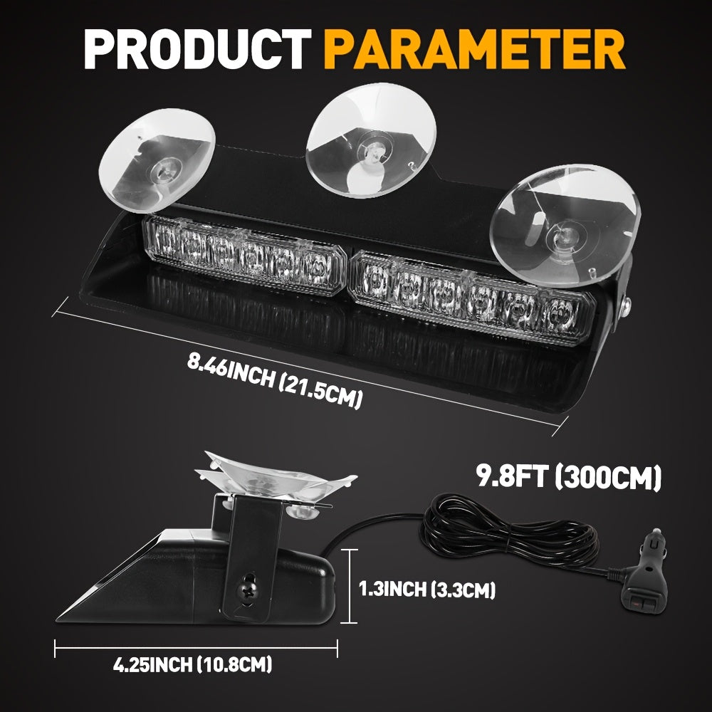 24LED Emergency Dash Lights | 2 in 1 Interior Windshield Safety Flashing Lights with Suction Cups for Snow Plow, Trucks, Construction Vehicles, Car - Universally Applicable, 12-24V Power, Lights, Without Battery