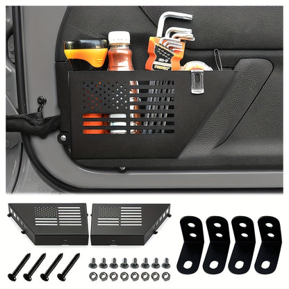 Jeep JK Front Door Storage Box Set of 2 Black Steel – Fits 2007-2018 Wrangler JK JKU 2-Door & 4-Door, Side Insert Organizer Replaces Sagging Net