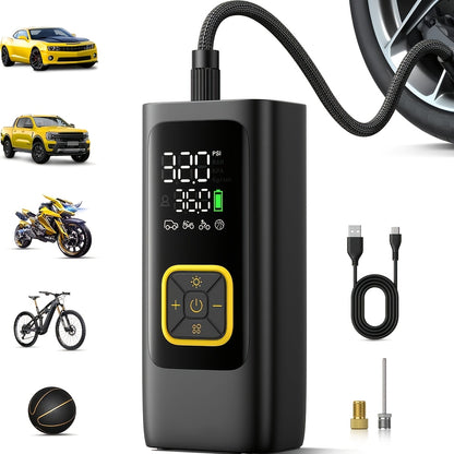 Portable Tire Inflator with Digital Pressure Gauge, Car Tire Pump, 210 PSI, 22 Cylinders, Rechargeable Battery, LED Light, Cordless Air Pump, Wireless Bicycle Tire Pump, Suitable for Cars, Motorcycles, Bicycles, Balls, Etc., New