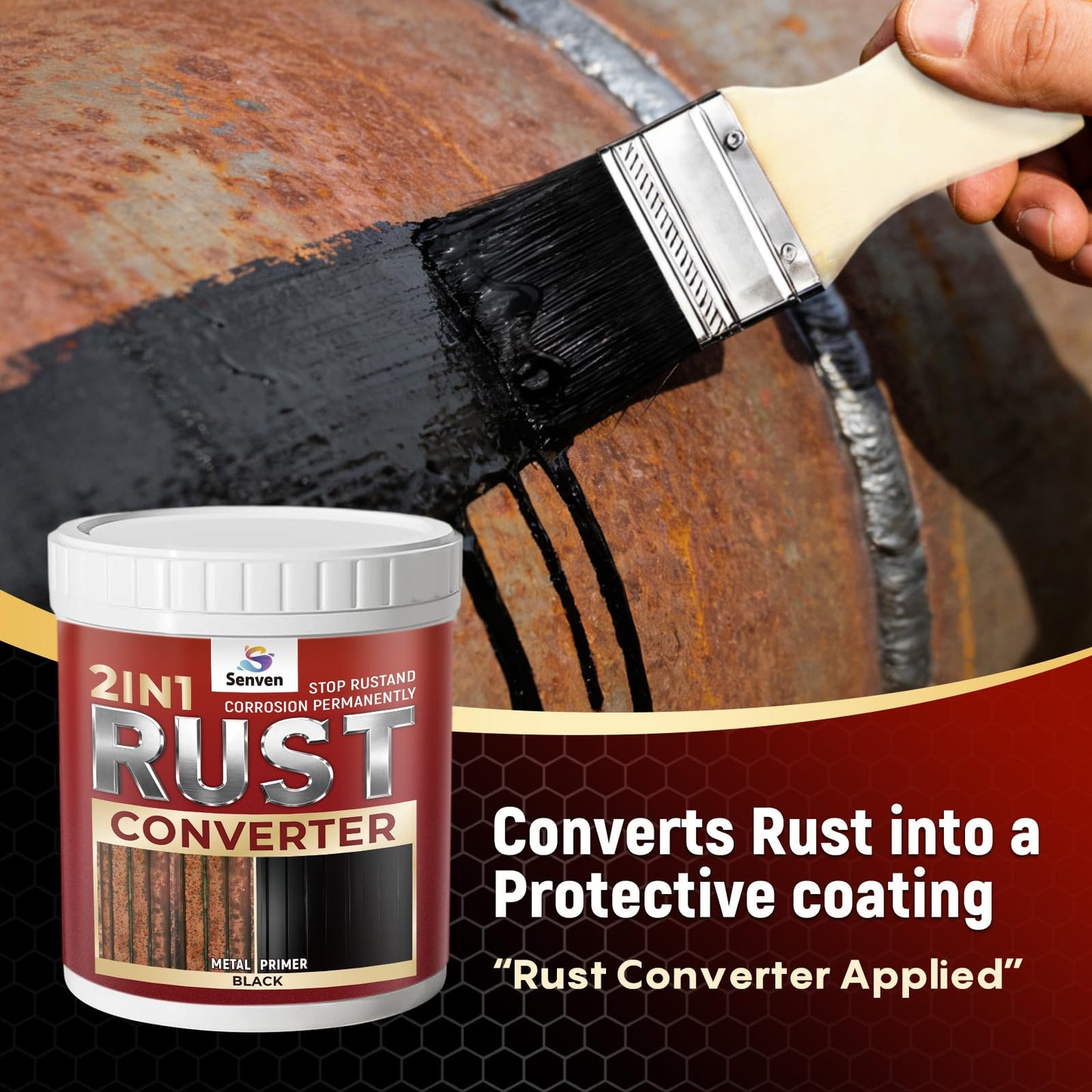 2in 1 Rust Converter & Metal Primer 35oz Black Rust Reformer Paint for Metal, Trailer, Truck Frame, Car Chassis, Automotive Rust Encapsulator & Inhibitor, Heat Resistance Rust Black Paint for Metal