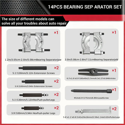 9/12/14pcs Bearing Puller And Splitter Kit, Wheel Hub Axle Puller Set, 5 Ton Capacity Bearing Separator with 2' And 3' Bearing Separator Jaws, Pinion Bearing Puller And Wheel Removal Tool for Auto Motorcycle Repair| Gift for Husband And Dad