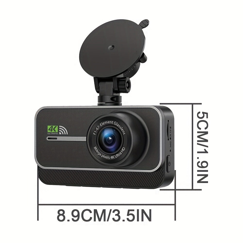 4K Dashboard Camera for Vehicles with WIFI, Video Recording Capabilities, Rear View Camera, Night Vision, And Parking Monitoring (Includes 64GB Memory Card)
