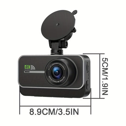 4K Dashboard Camera for Vehicles with WIFI, Video Recording Capabilities, Rear View Camera, Night Vision, And Parking Monitoring (Includes 64GB Memory Card)