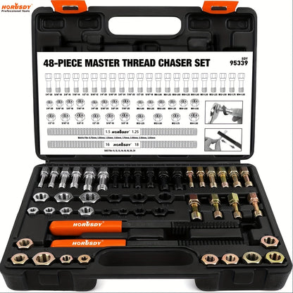 HORUSDY 48pcs Thread Chaser Set for UNF, UNC, And Metric Threads, Rethreading And Repair Kit