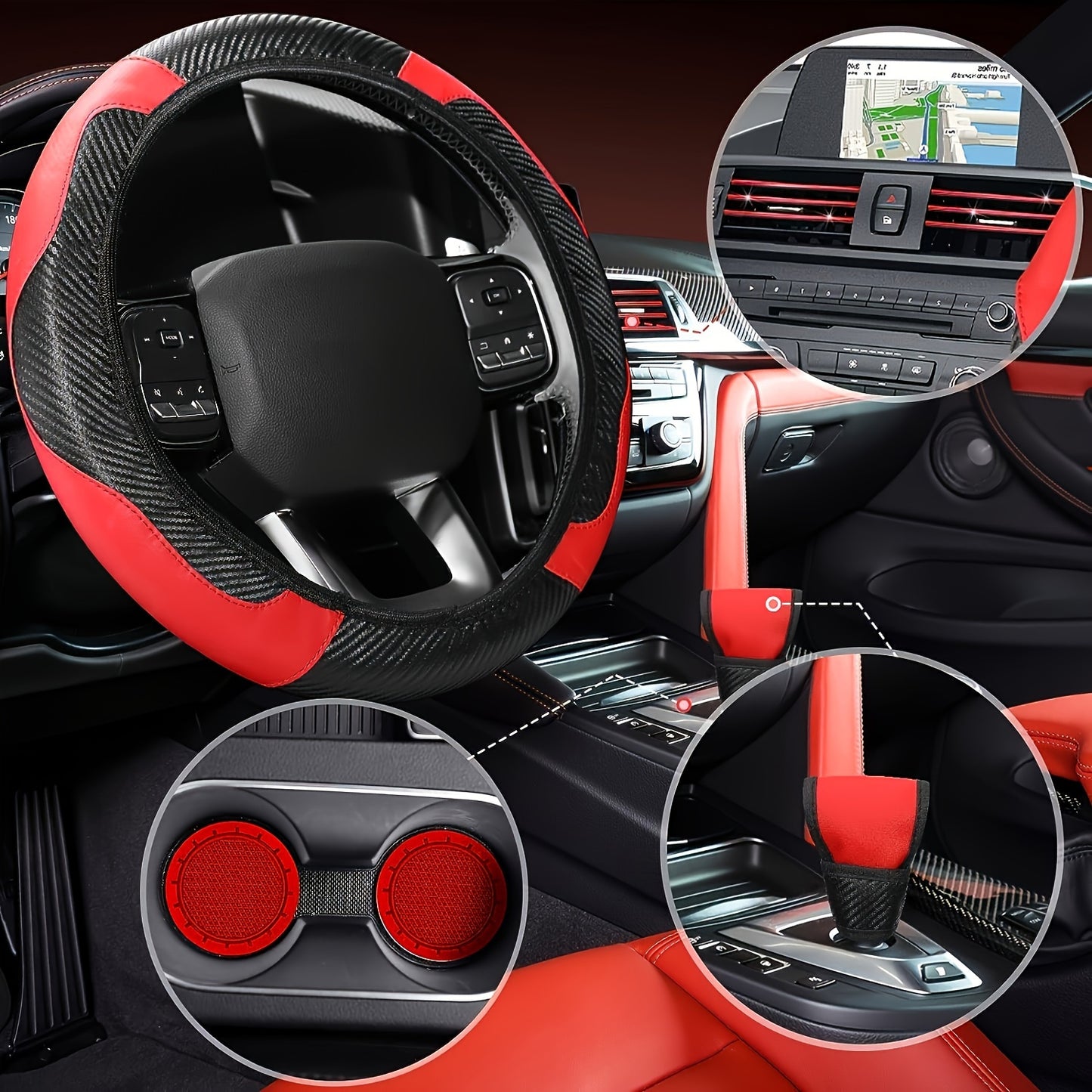 30pcs PU, Carbon Fiber Car Steering Wheel Cover, Car Air Outlet Decorative Strip Simple and Easy to Install, Universal Model