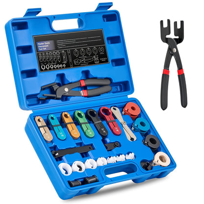26pcs Master Quick Disconnect Tool Kit, Fuel Line Disconnect Tool Set with Fuel And AC Disconnect Pliers, Fuel Line Removal Tool Set for AC Fuel & Transmission Systems, Blue