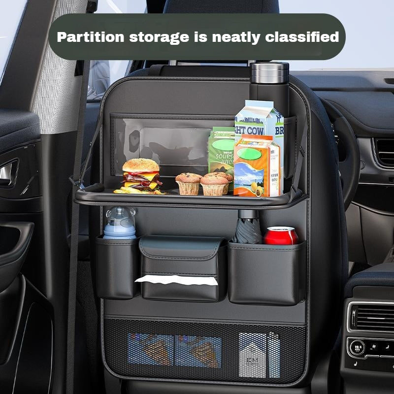 1/ 2pcs Faux Leather Car Backrest Organizer with Foldable Table Holder, Car Seat Backrest Protection Pad, And Foldable Car Seat Organizer with Tablet Stand
