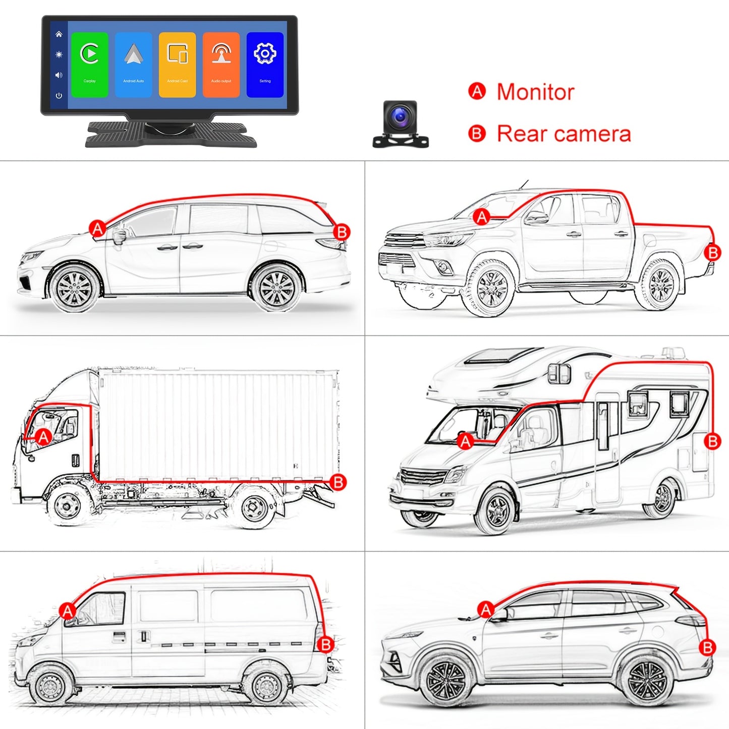 Podofo 10.26” Android Auto & CarPlay Wireless Portable Car Stereo with Touchscreen, Wireless/, Voice Control, FM Transmitter, Compatible for Smartphones, Navigation, Handsfree Calling, AUX Receiver for Vehicles
