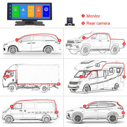 Podofo 10.26” Android Auto & CarPlay Wireless Portable Car Stereo with Touchscreen, Wireless/, Voice Control, FM Transmitter, Compatible for Smartphones, Navigation, Handsfree Calling, AUX Receiver for Vehicles