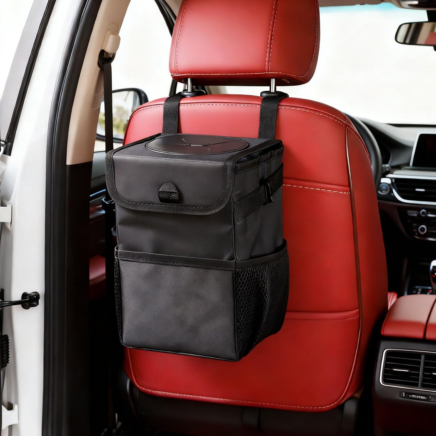 Ryhpez Car Trash Can with See Through Window, Clear Black Car Trash Bin Removable Liner, Leakproof Car Garbage Can Organizer Storage Bag for Vehicles, SUV, Truck(2.1Gallon/8L)