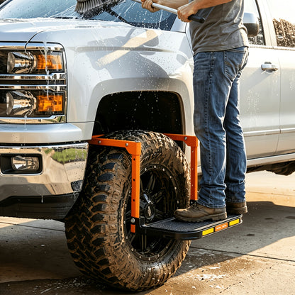 Heavy Duty Foldable Tire Steps with Anti-Slip Texture, Adjustable Height, 300/650 Lbs Load Capacity, Fits Tires Up to 13.5In Wide, Portable Telescopic Ladder for Roof Rack & Roof Climbing, Universal Car Additions for Truck SUV Trailer