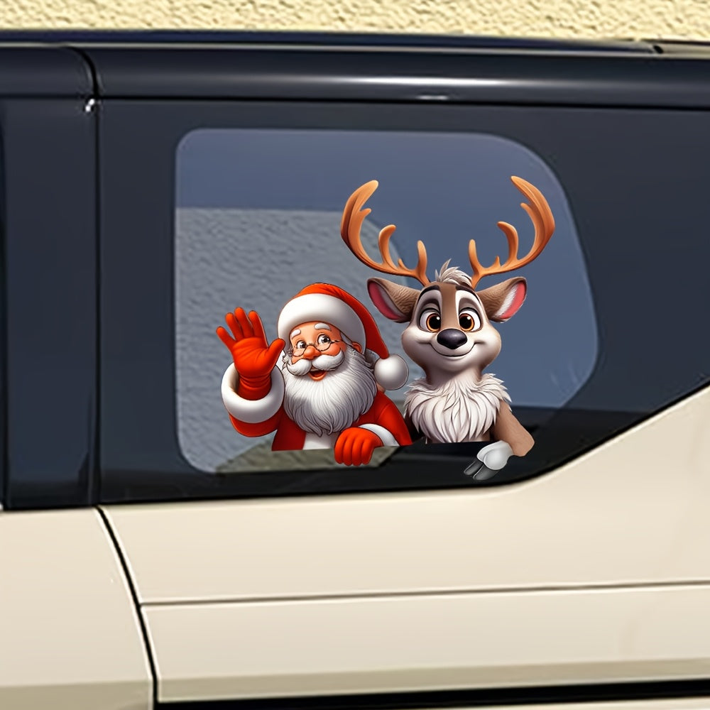 2pcs/ 1 Set Merry Christmas English Christmas Hat Snowflake And Santa Reindeer Combination Car Sticker for Car Truck SUV Christmas Cartoon Pattern Holiday Atmosphere Decoration Sticker Home Door Window Glass Wall Sticker Window Sticker