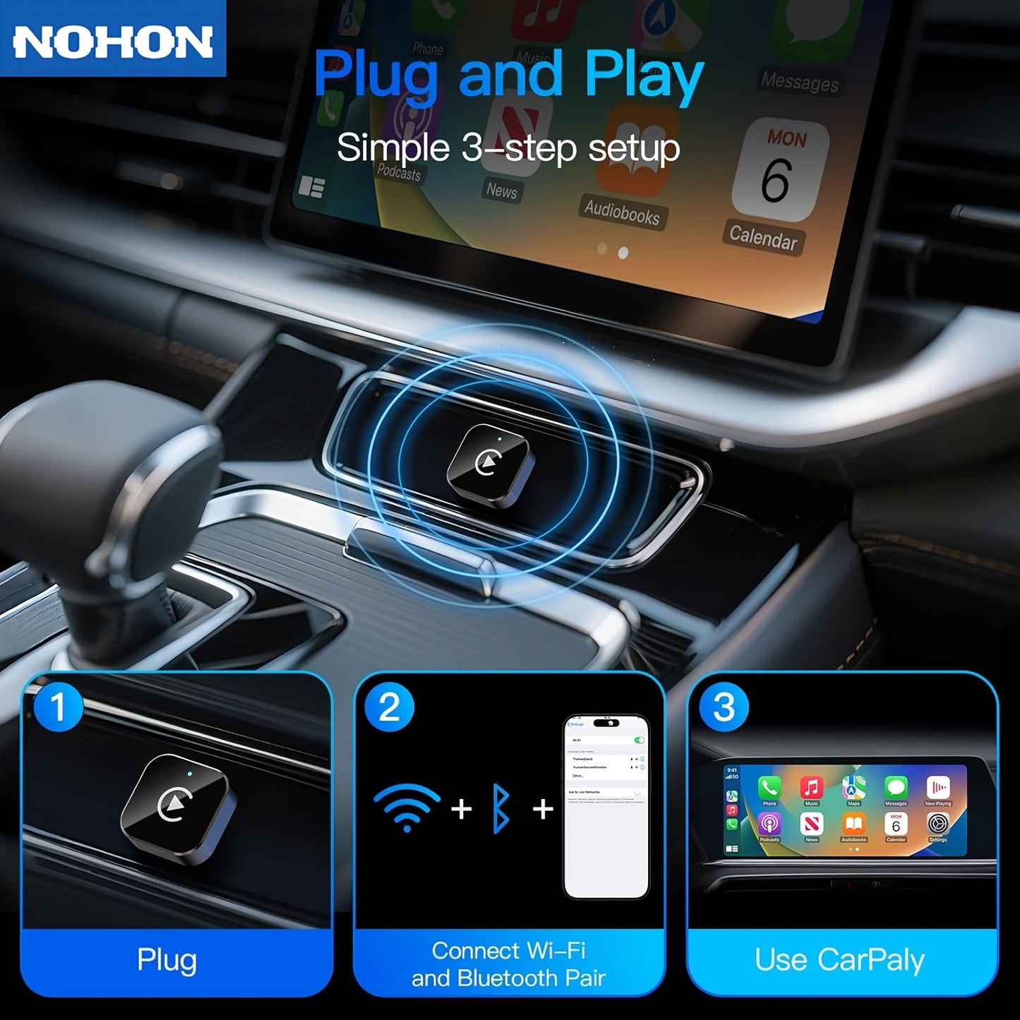 Wireless Carplay Adapter for Android Auto 2026 Upgrade: Converts Wired Carplay to Wireless Connectivity with a 2-In-1 Mini USB Design for Fast And Stable Connections. Compatible with Apple IOS 10 And Above And Android 11 And Above, Without Battery