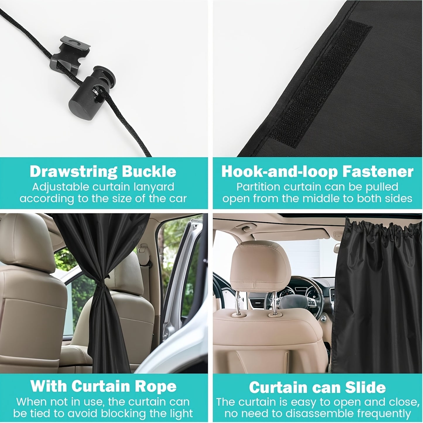 99% Light Blocking Car Curtains, 1 Rear Seat Divider Curtain And 2 Rear Side Window Curtains, Car Curtains for Windows, Wide Sedan SUV Sunshade Covers Car Cabana (Extra Large Car Curtains 3pcs)