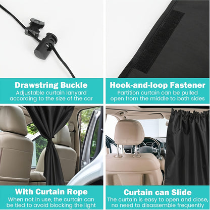 99% Light Blocking Car Curtains, 1 Rear Seat Divider Curtain And 2 Rear Side Window Curtains, Car Curtains for Windows, Wide Sedan SUV Sunshade Covers Car Cabana (Extra Large Car Curtains 3pcs)
