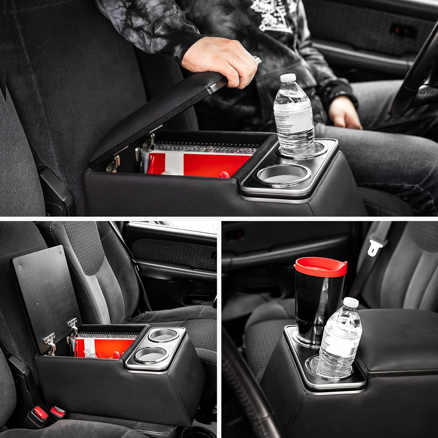 Car Center Console, Universal Rear Bench Seat Consoles, Truck Seat Organizer And Storage, Back Seat Car Organizer with Cup Holder, Central Armrest Box (Regular, Black)