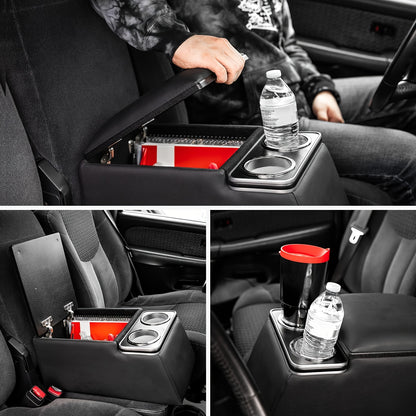 Car Center Console, Universal Rear Bench Seat Consoles, Truck Seat Organizer And Storage, Back Seat Car Organizer with Cup Holder, Central Armrest Box (Regular, Black)
